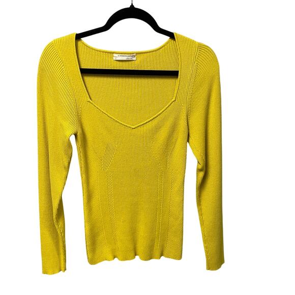 By Anthropologie Sweetheart Sweater Ribbed Knit Dark Yellow Womens Large - Picture 2 of 7